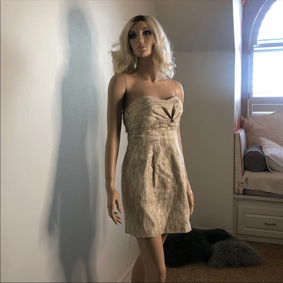 TIBI Gold Strapless Metallic Mini Dress 6 S EUC
